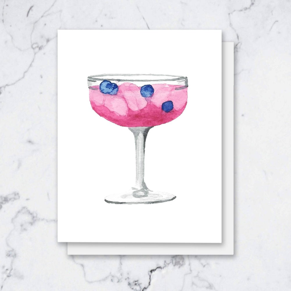 Blueberry Cocktail Greeting Cards Watercolor | Blank Inside