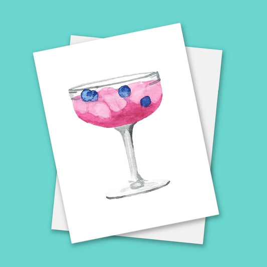 Blueberry Cocktail Greeting Cards Watercolor | Blank Inside