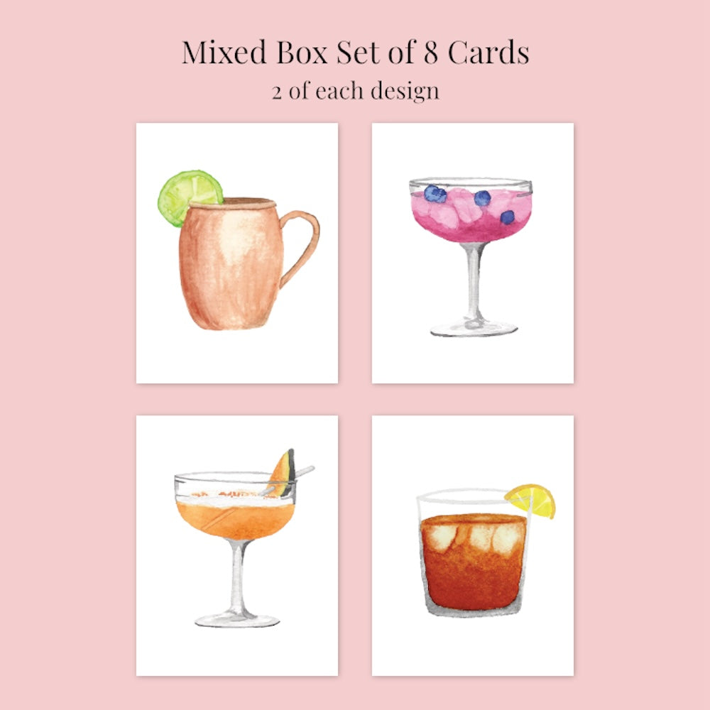 Cocktail Greeting Card Set | All Occasion Cards Watercolor