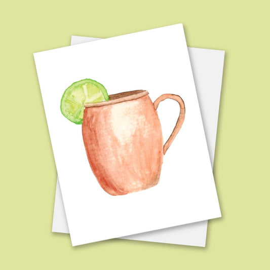 Moscow Mule Cocktail Greeting Cards Watercolor, Blank Inside