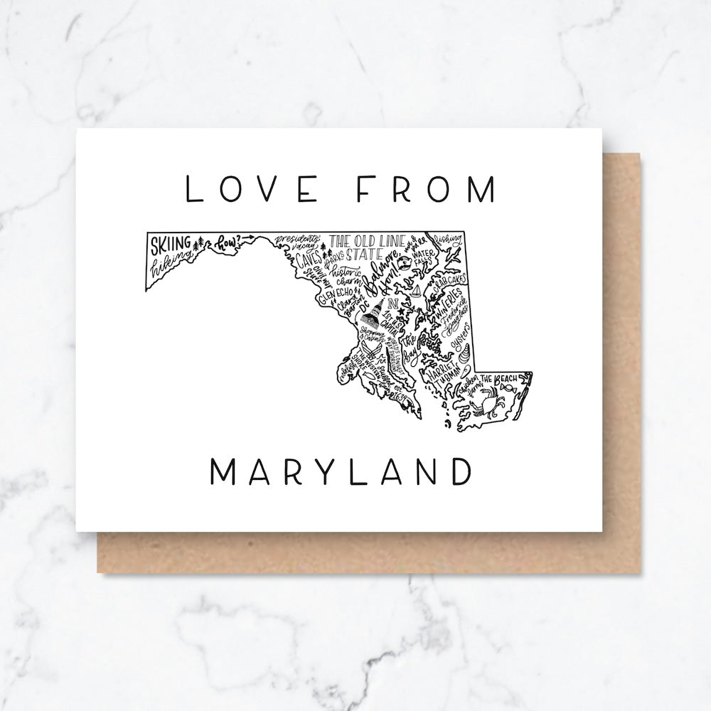 Maryland State Map Greeting Card | Maryland Gifts