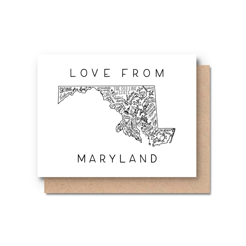 Maryland State Map Greeting Card | Maryland Gifts