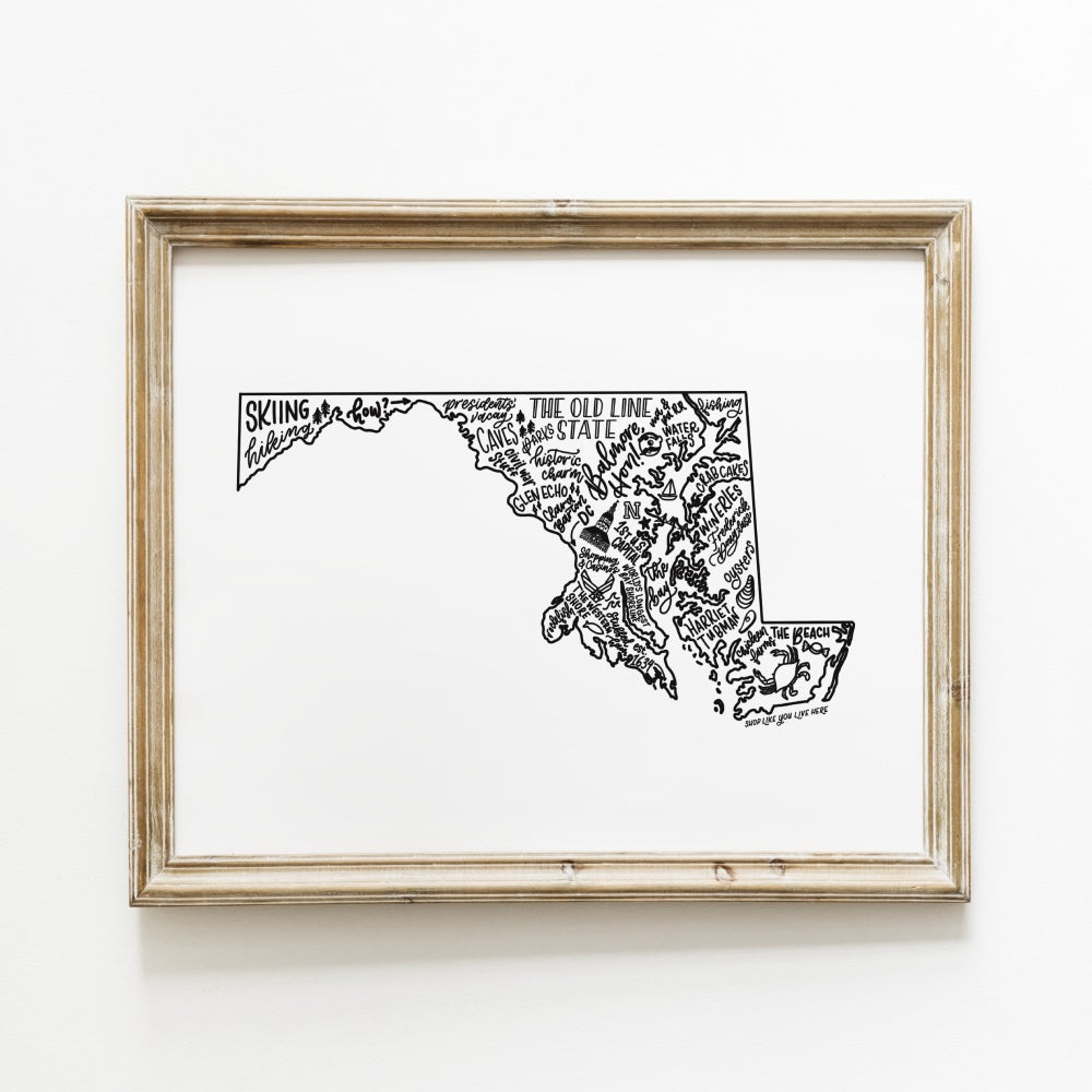 Maryland State Map Art Print 11x14 | Chesapeake Bay Map Print