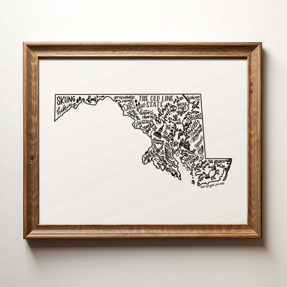 Maryland State Map Art Print 8x10 | Chesapeake Bay Map Print