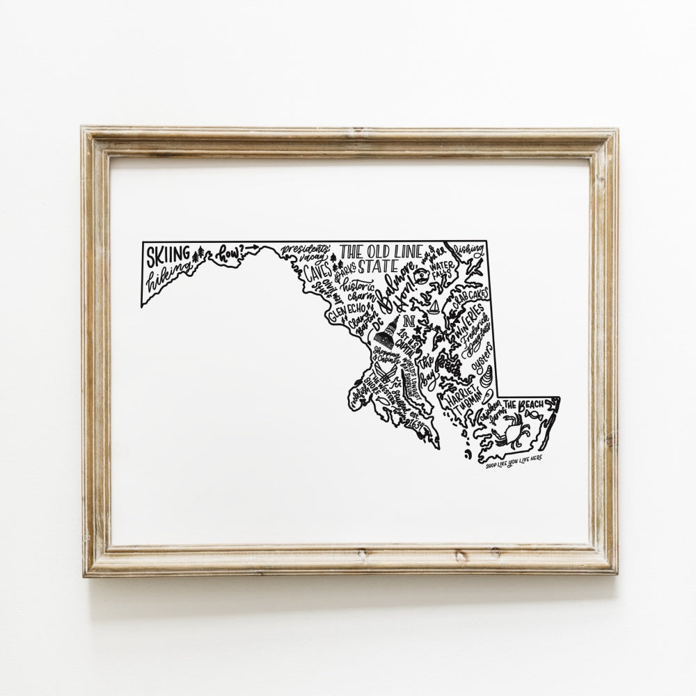 Maryland State Map Art Print 8x10 | Chesapeake Bay Map Print