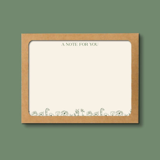 Green Floral Note Cards Boxed Set with Envelopes