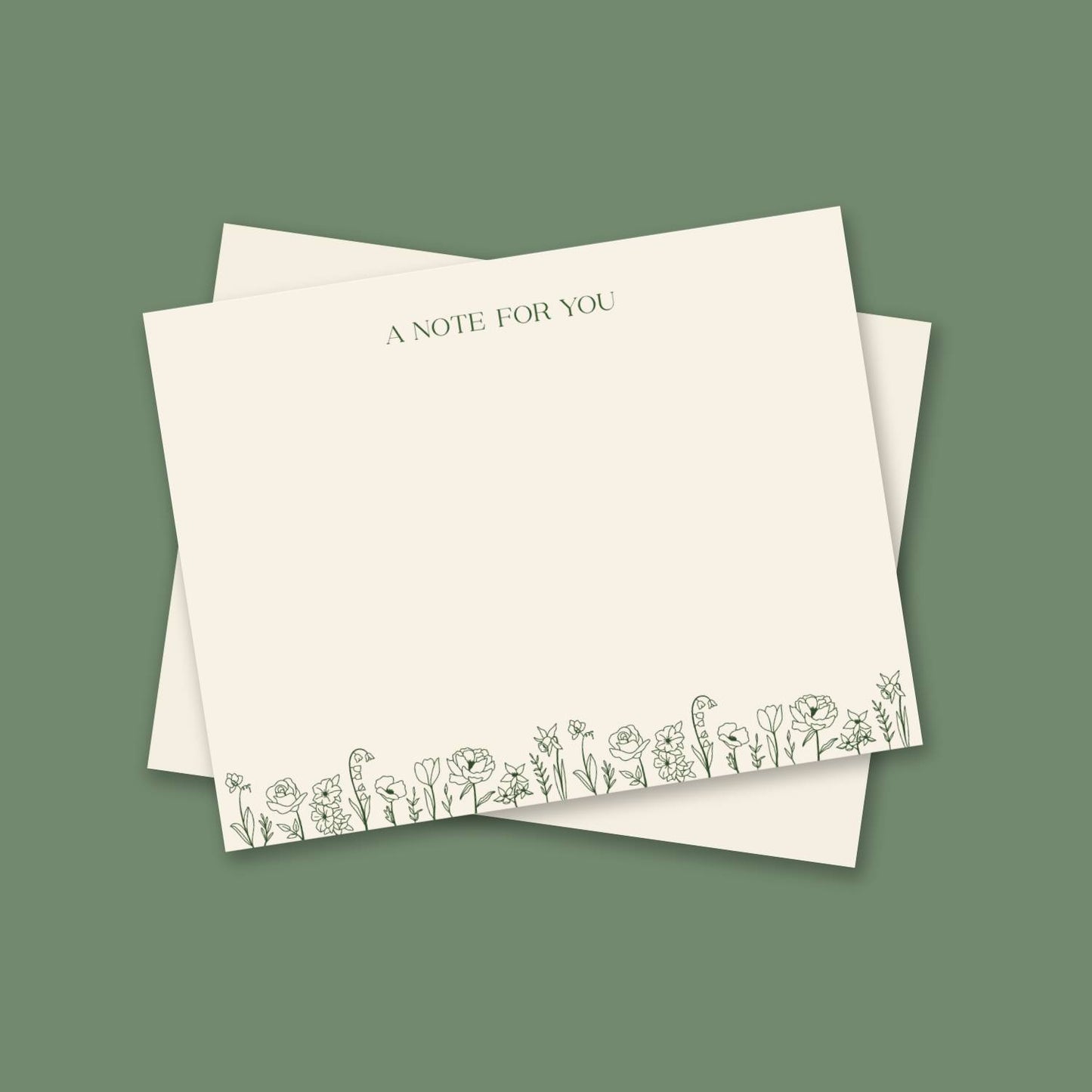 Green Floral Note Cards Boxed Set with Envelopes