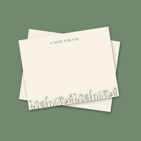 Green Floral Note Cards Boxed Set with Envelopes
