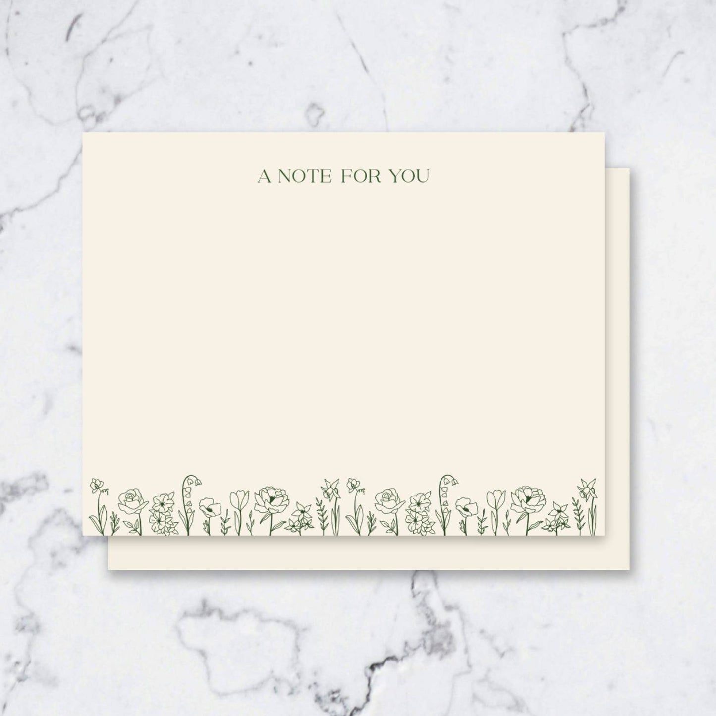 Green Floral Note Cards Boxed Set with Envelopes
