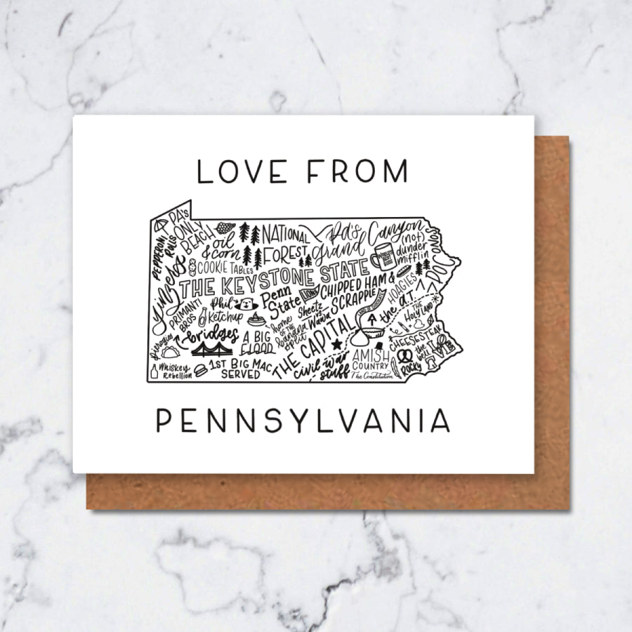 Pennsylvania Map Greeting Card | Pennsylvania Gifts