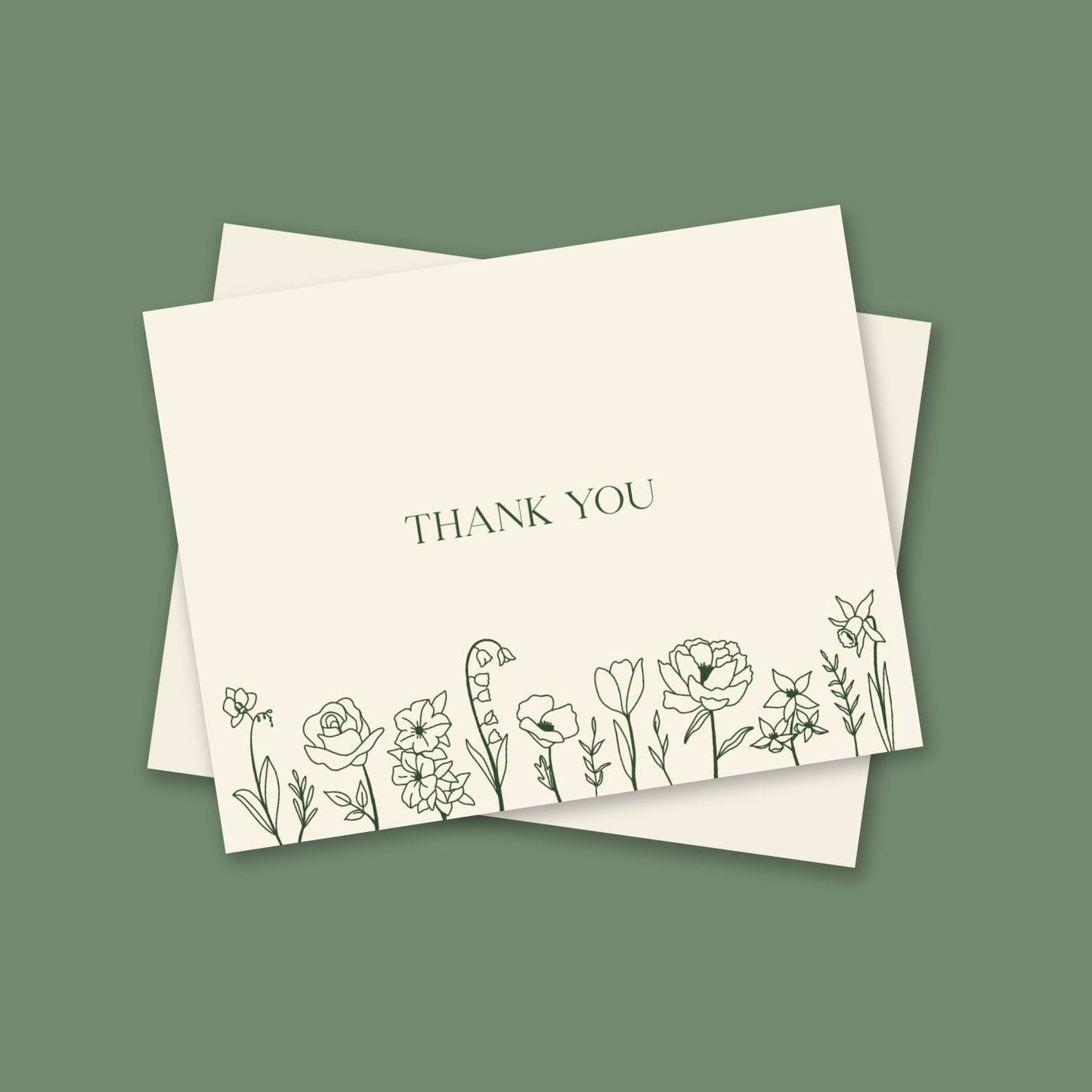 Green Floral Thank You Cards Boxed Set with Envelopes