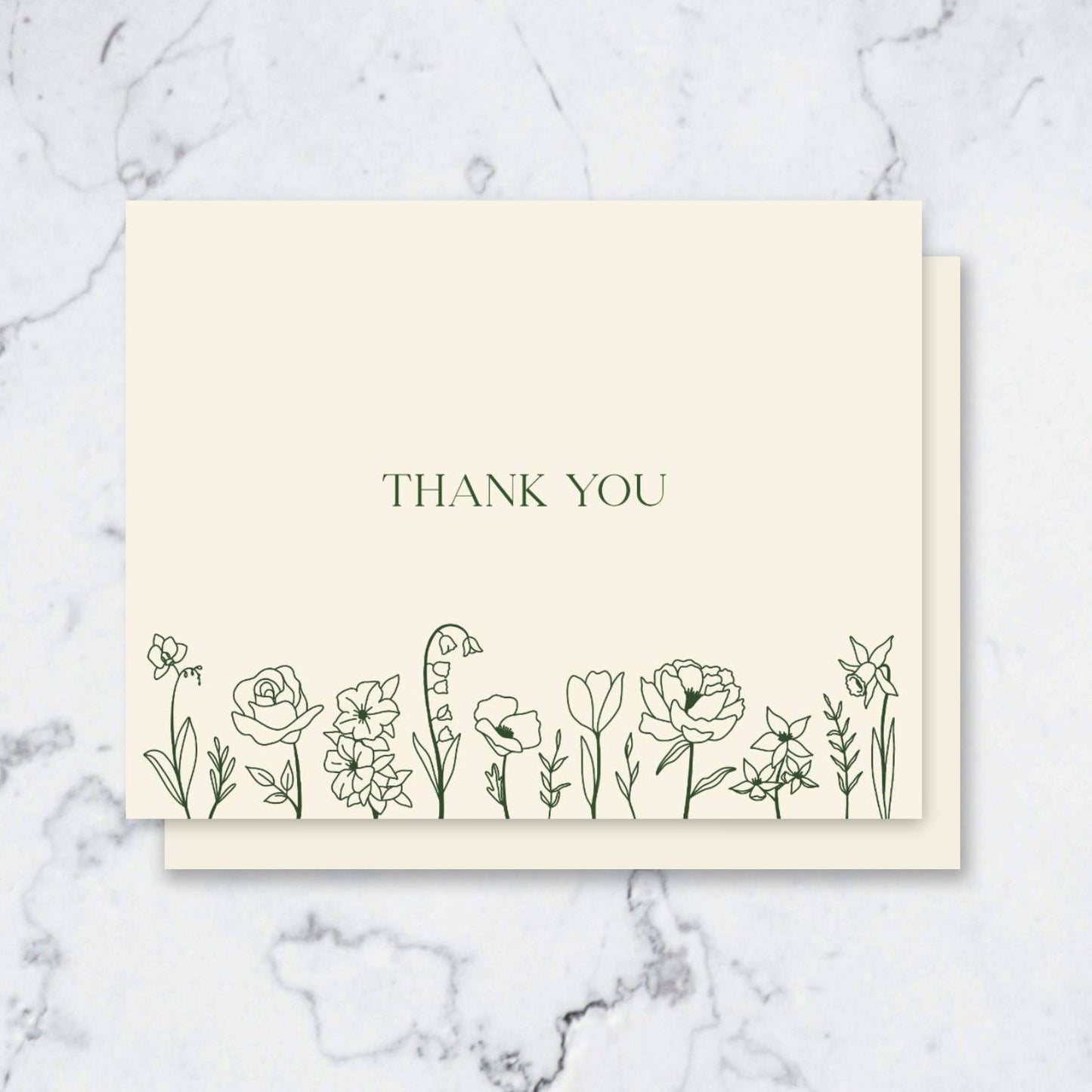Green Floral Thank You Card with Envelope
