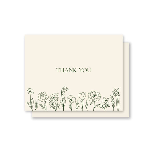Green Floral Thank You Card with Envelope