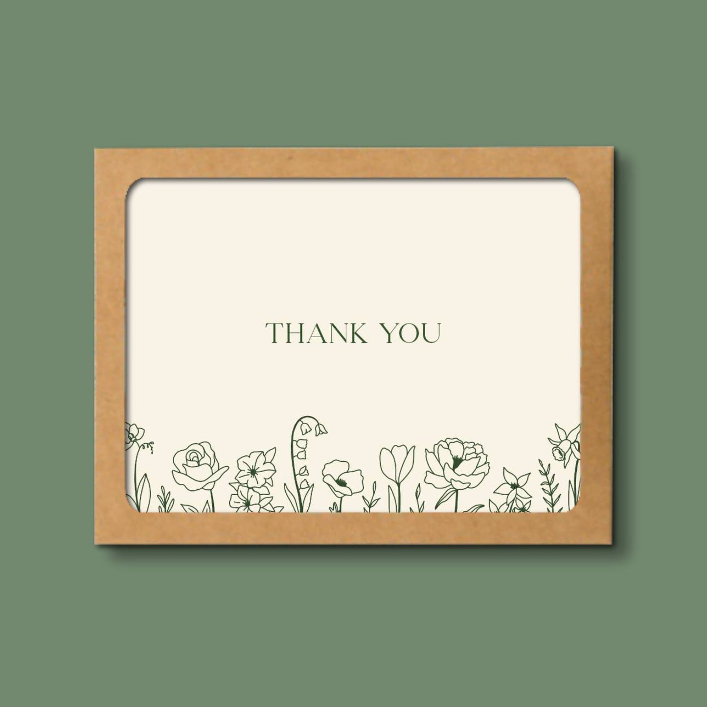 Green Floral Thank You Cards Boxed Set with Envelopes
