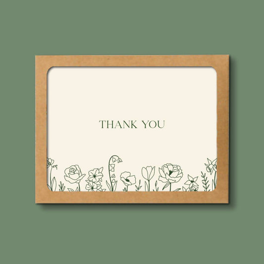 Green Floral Thank You Cards Boxed Set with Envelopes