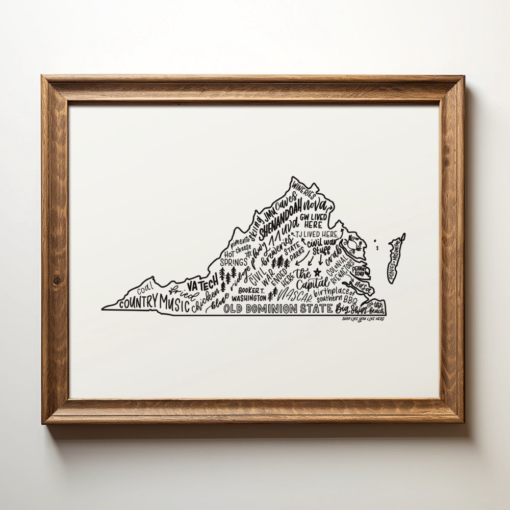 Virginia State Map Art Print 8x10 | Virginia Based Artist