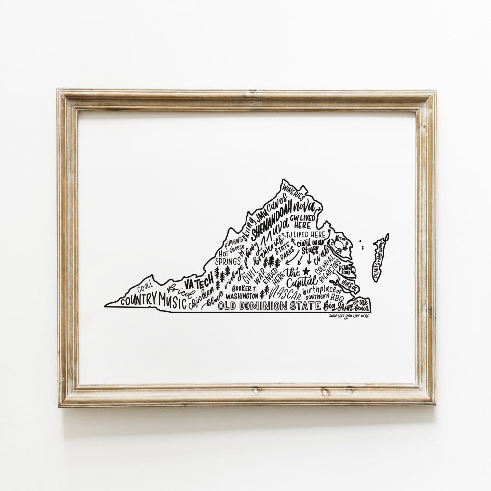 Virginia State Map Art Print 8x10 | Virginia Based Artist