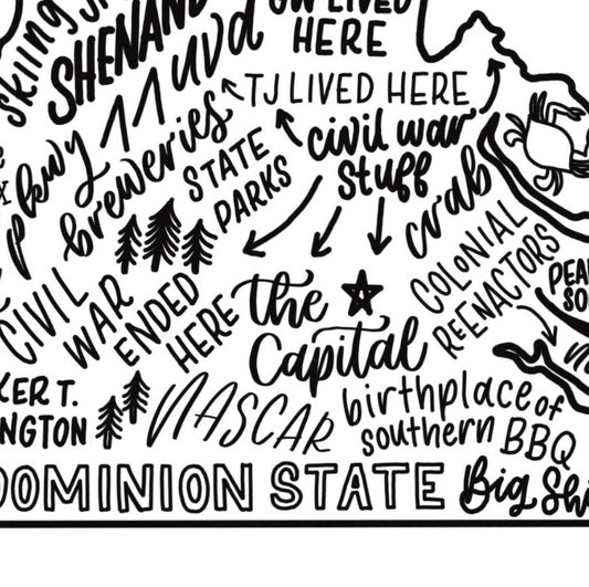 Virginia State Map Art Print 8x10 | Virginia Based Artist