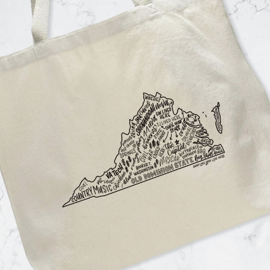 Virginia State Map Tote Bags | Large Canvas Tote Bags