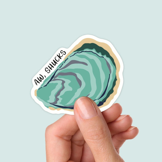 Aw Shucks Oyster Sticker, Punny Stickers, Coastal Stickers