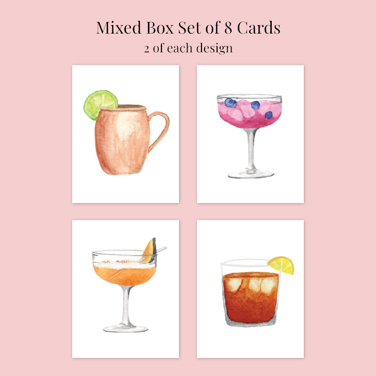 Cocktail Greeting Card Set | All Occasion Cards Watercolor