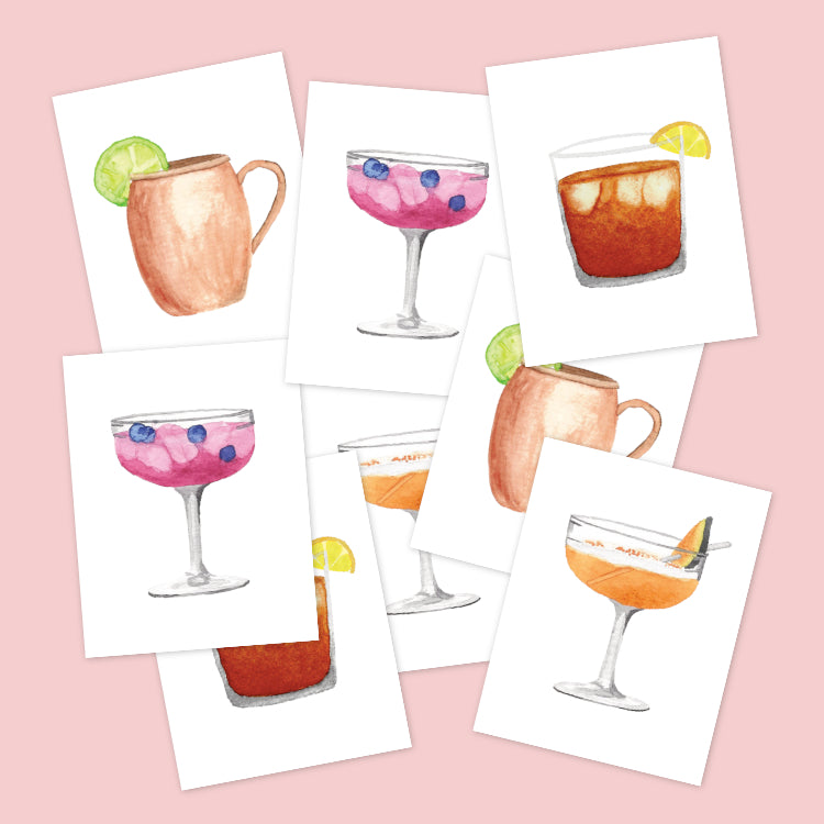 Cocktail Greeting Card Set | All Occasion Cards Watercolor