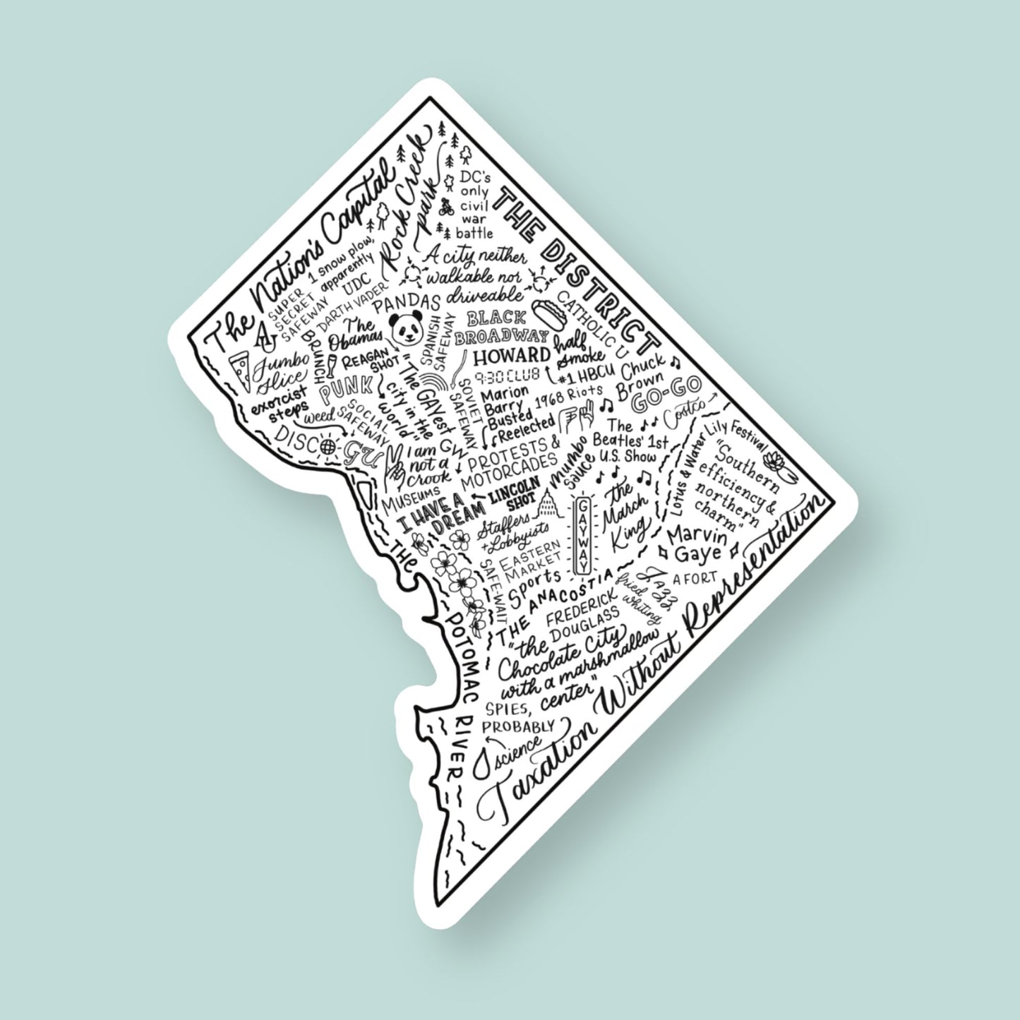 Map of DC Stickers, Washington DC History & Neighborhoods