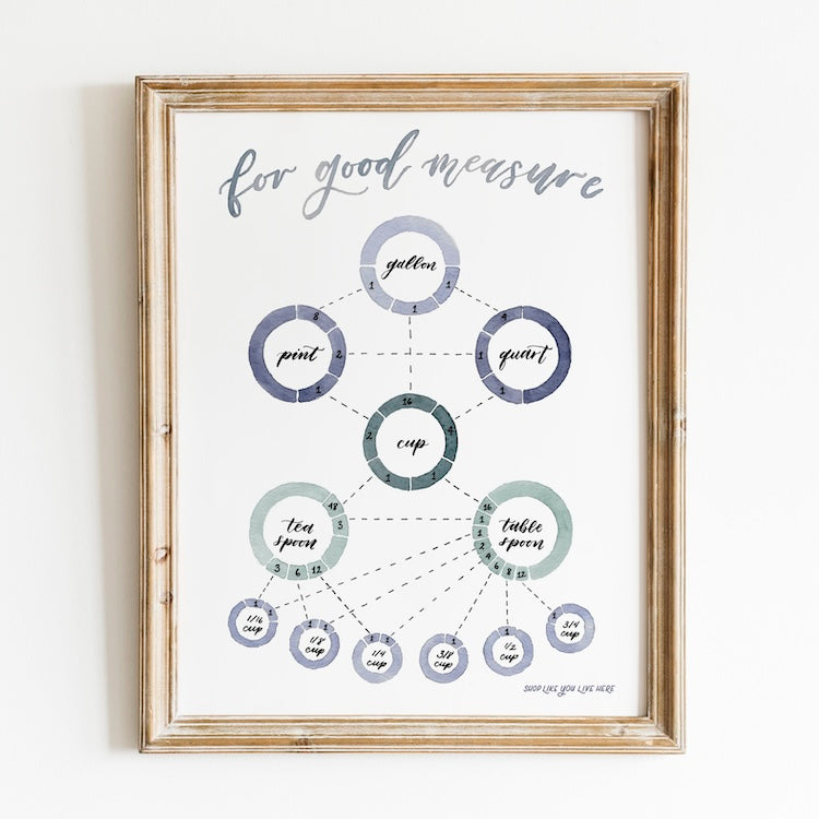 Kitchen Conversion Chart, Kitchen Art Print, Cooking Gifts