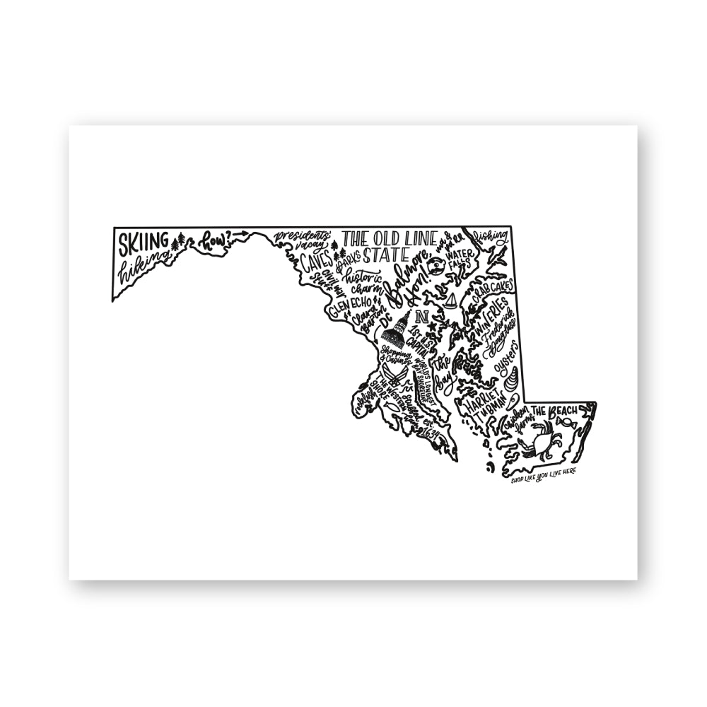 Maryland State Map Art Print 8x10 | Chesapeake Bay Map Print