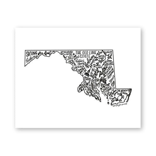 Maryland State Map Art Print 8x10 | Chesapeake Bay Map Print
