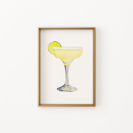 Margarita 5x7 Art Print, Summer Cocktail Print Watercolor