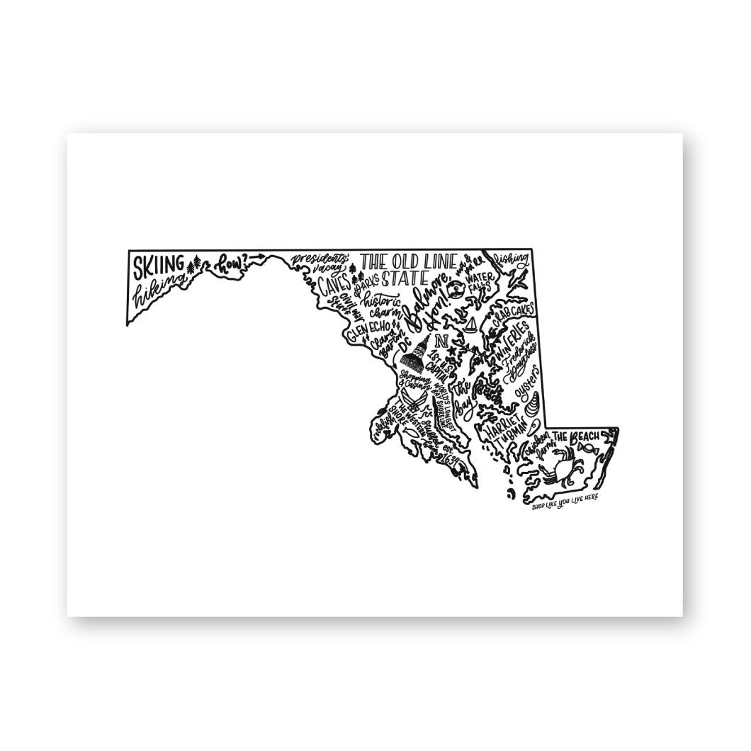 Maryland State Map Art Print 11x14 | Chesapeake Bay Map Print