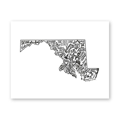 Maryland State Map Art Print 11x14 | Chesapeake Bay Map Print