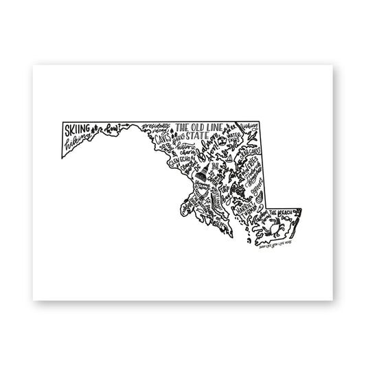 Maryland State Map Art Print 11x14 | Chesapeake Bay Map Print