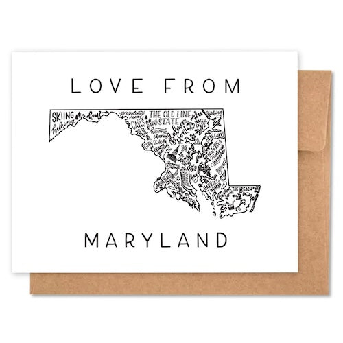 Maryland State Map Greeting Card | Maryland Gifts