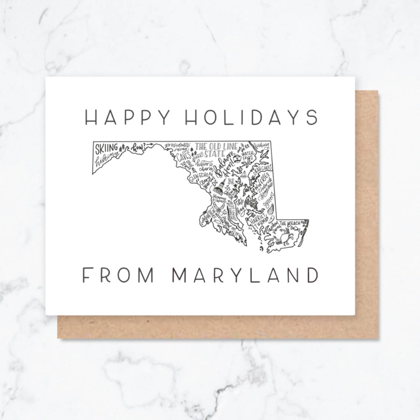 Maryland State Map Happy Holidays Greeting Card Box Set of 8