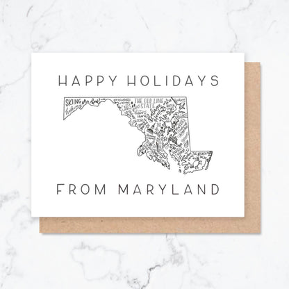 Maryland State Map Happy Holidays Greeting Card Box Set of 8