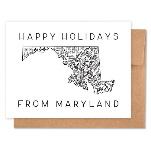 Maryland State Map Greeting Card | Happy Holidays Card