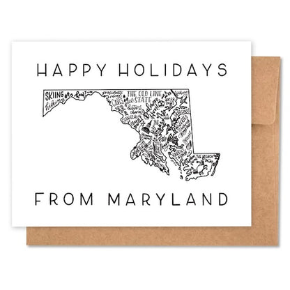 Maryland State Map Greeting Card | Happy Holidays Card