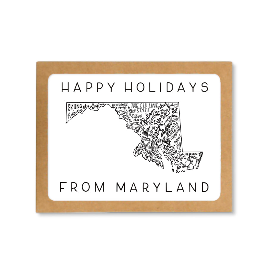 Maryland State Map Happy Holidays Greeting Card Box Set
