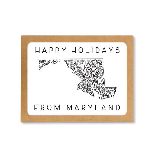 Maryland State Map Happy Holidays Greeting Card Box Set