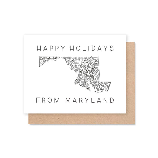 Maryland State Map Greeting Card | Happy Holidays Card