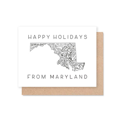 Maryland State Map Greeting Card | Happy Holidays Card