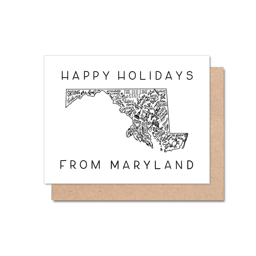 Maryland State Map Happy Holidays Greeting Card Box Set