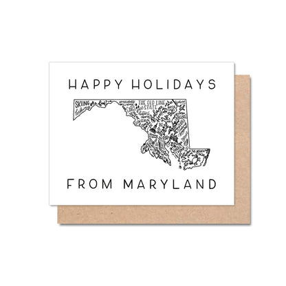 Maryland State Map Happy Holidays Greeting Card Box Set