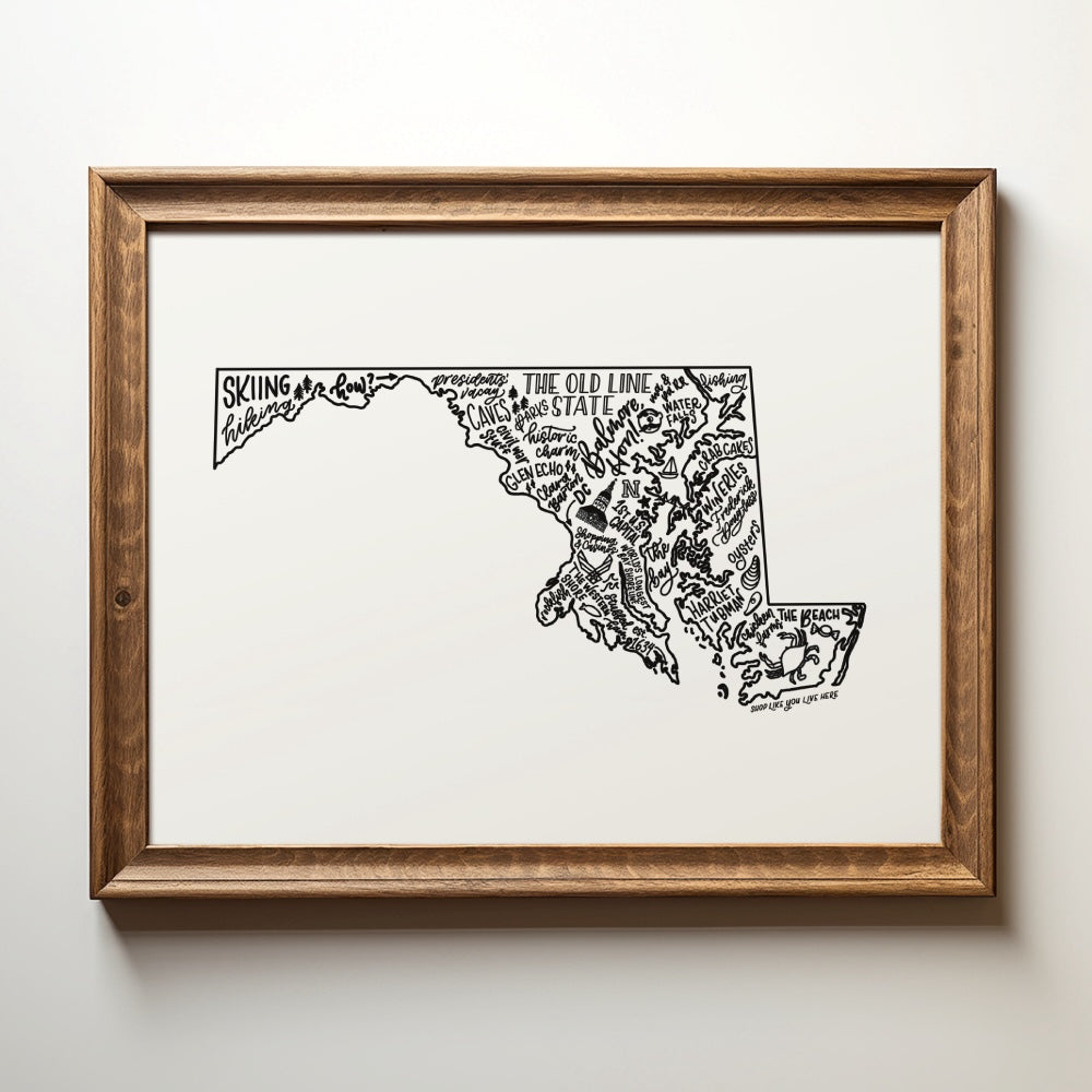 Maryland State Map Art Print 11x14 | Chesapeake Bay Map Print