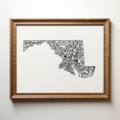 Maryland State Map Art Print 11x14 | Chesapeake Bay Map Print