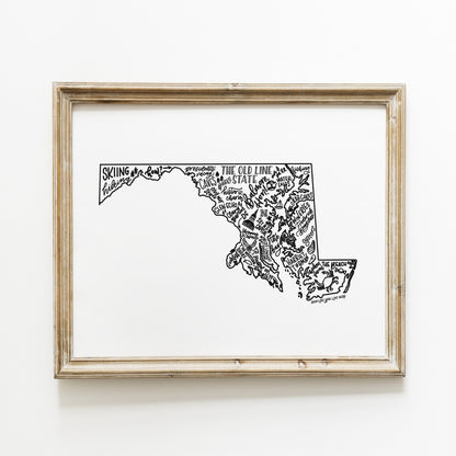 Maryland State Map Art Print 11x14 | Chesapeake Bay Map Print