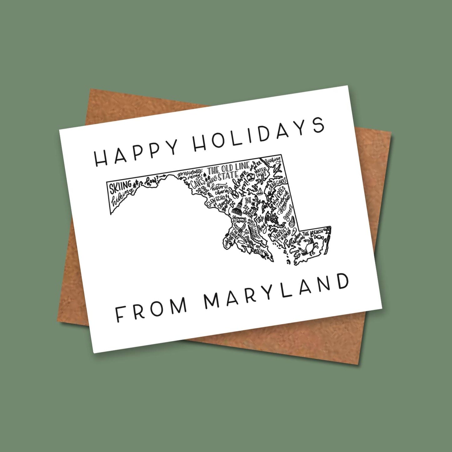 Maryland State Map Happy Holidays Greeting Card Box Set