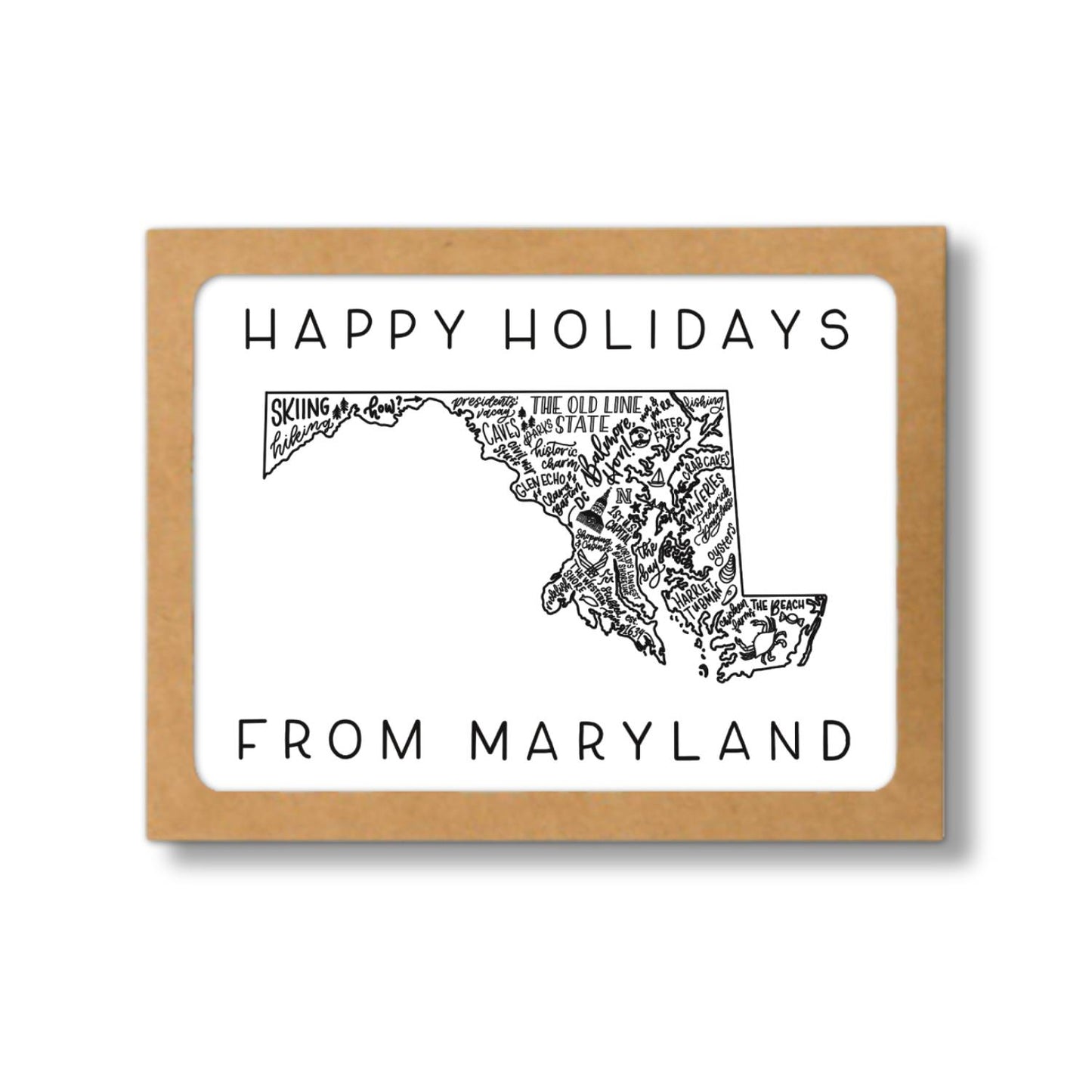 Maryland State Map Happy Holidays Greeting Card Box Set